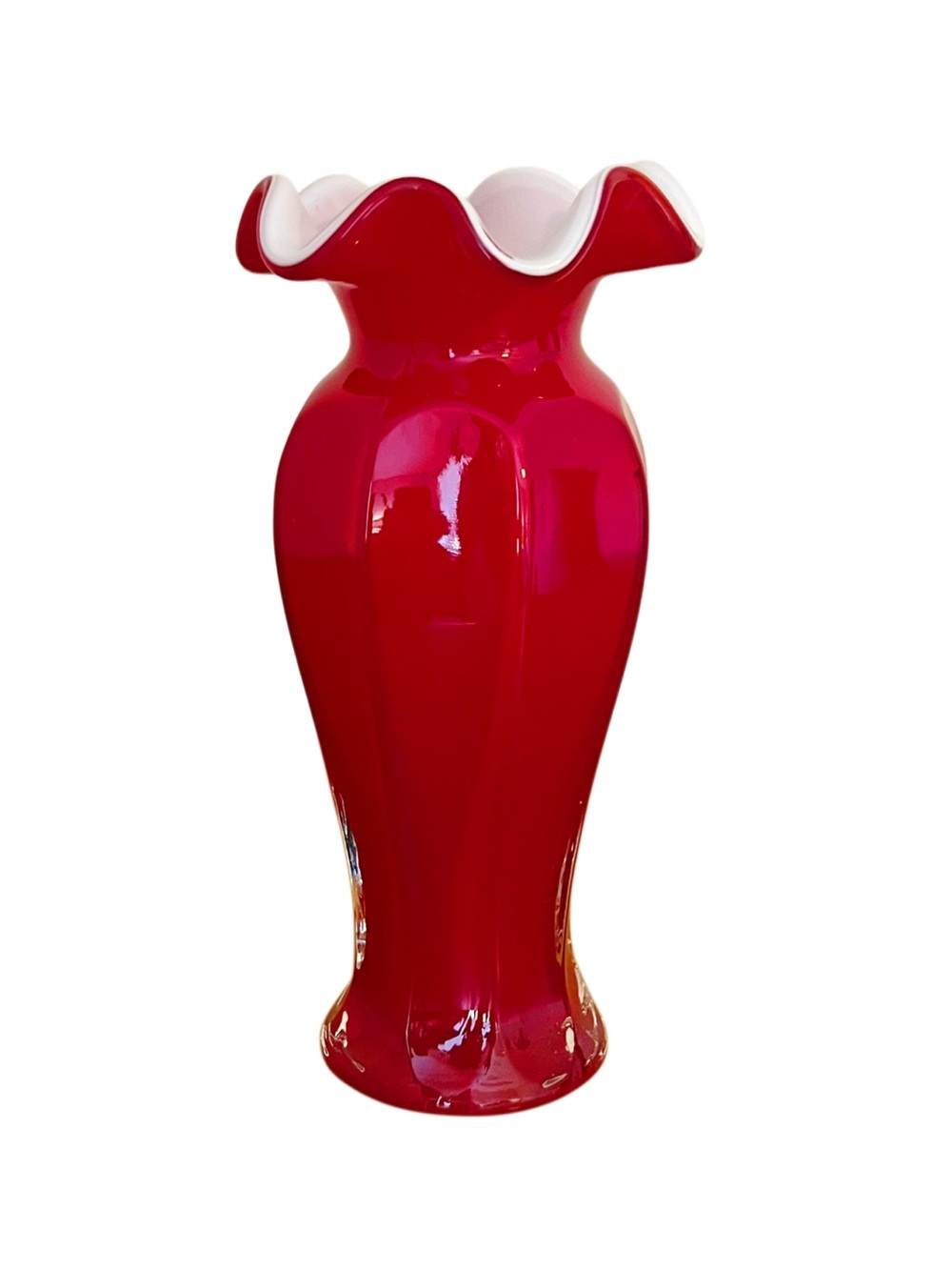 Vintage Art Glass Ruffled Vase